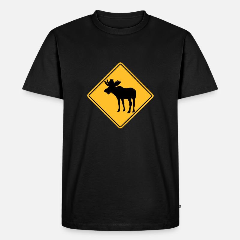 Moose Road Sign - Männer Premium Bio T-Shirt - Schwarz