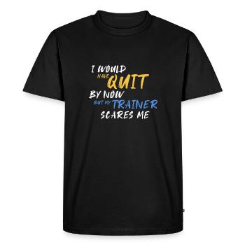 Je l’aurais fait mais mon entraîneur me fait peur - T-shirt Premium bio Homme - noir - Devant - Nico (187cm)