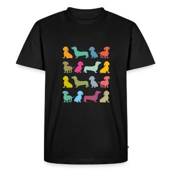 Motifs de nombreux teckels colorés - T-shirt Premium bio Homme - noir - Devant - Nico (187cm)