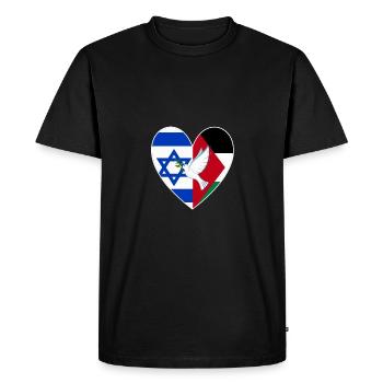 Israël Palestine Drapeau Coeur Colombe de la Paix - T-shirt Premium bio Homme - noir - Devant - Nico (187cm)