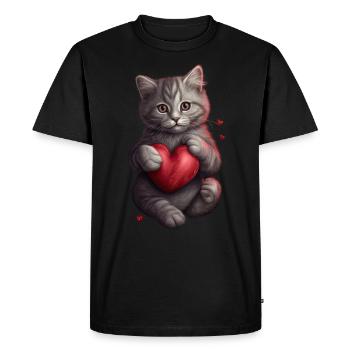 Chat mignon avec cœur pour les amoureux des chats aiment bébé - T-shirt Premium bio Homme - noir - Devant - Nico (187cm)