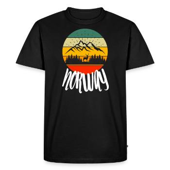 Norvège Montagnes Forêt Cerf Rétro Nature - T-shirt Premium bio Homme - noir - Devant - Nico (187cm)