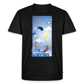 Colorful illustration of a kitesurfer - Men's Premium Organic T-Shirt - black - Front - Nico (187cm)
