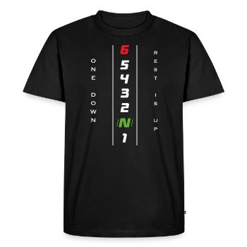 Motorrad Gangschaltung 1N23456 - ONE DOWN REST UP - Männer Premium Bio T-Shirt - Schwarz - Vorne - Nico (187cm)