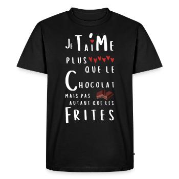 Cadeau humour Saint Valentin plus que le chocolat - T-shirt Premium bio Homme - noir - Devant - Nico (187cm)