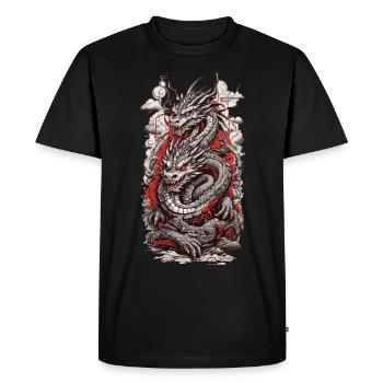 Dragon rétro dans l’esthétique japonaise de style Ukiyo-E - T-shirt Premium bio Homme - noir - Devant - Nico (187cm)
