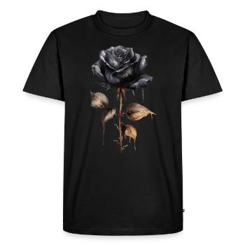 Single black rose with stem darkness - Men's Premium Organic T-Shirt - black - Front - Nico (187cm)