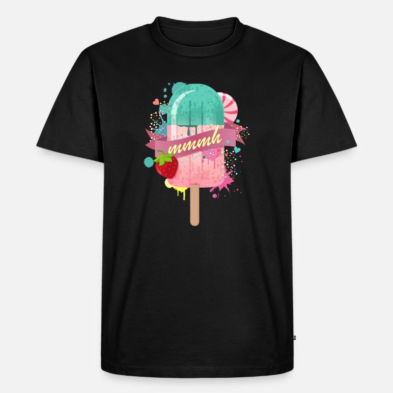 Eis am Stiel mit Erdbeere - Männer Premium Bio T-Shirt - Schwarz
