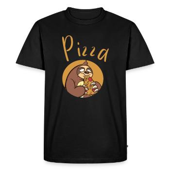 Fun sloth with pizza - Men's Premium Organic T-Shirt - black - Front - Nico (187cm)
