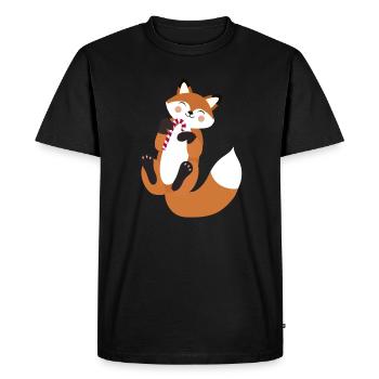 Playful fox with candy cane for Christmas - Men's Premium Organic T-Shirt - black - Front - Nico (187cm)