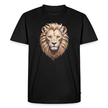 Majestueuse tête de lion aux yeux bleus - T-shirt Premium bio Homme - noir - Devant - Nico (187cm)
