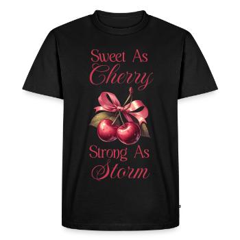 Kirschspruch - Sweet As Cherry Strong As Storm - Men's Premium Organic T-Shirt - black - Front - Nico (187cm)