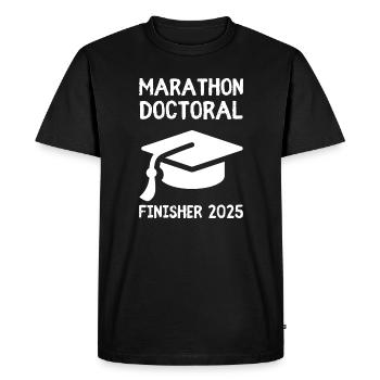 Marathon Doctoral Finisher 2025 – Humour Étudiant  - T-shirt Premium bio Homme - noir - Devant - Nico (187cm)