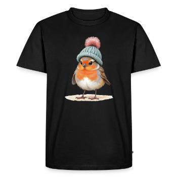 Robin en bonnet d’hiver en tricot - T-shirt Premium bio Homme - noir - Devant - Nico (187cm)