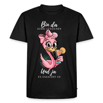 Flamant rose drôle avec un dicton et un cocktail - T-shirt Premium bio Homme - noir - Devant - Nico (187cm)