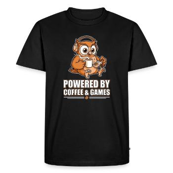 Hibou avec café et jeux - T-shirt Premium bio Homme - noir - Devant - Nico (187cm)