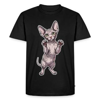 Cute Sphynx Cat Standing Posture Portrait - Men's Premium Organic T-Shirt - black - Front - Nico (187cm)