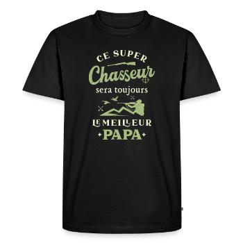 Papa Chasseur, Chasse Vintage Humour - T-shirt Premium bio Homme - noir - Devant - Nico (187cm)