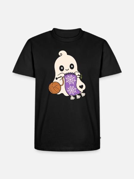 Halloween Geist strickt Spinnennetz Schal - Männer Premium Bio T-Shirt - Schwarz
