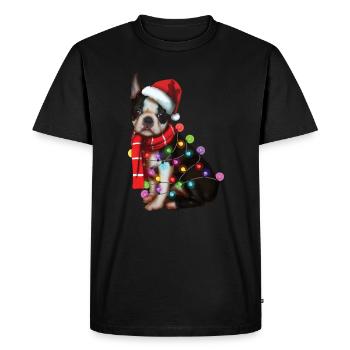 Christmas Boston Terrier Dog - Funny Xmas Puppy - Men's Premium Organic T-Shirt - black - Front - Nico (187cm)