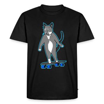 Longboard Cat Bored Skating Cat Neon - Men's Premium Organic T-Shirt - black - Front - Nico (187cm)