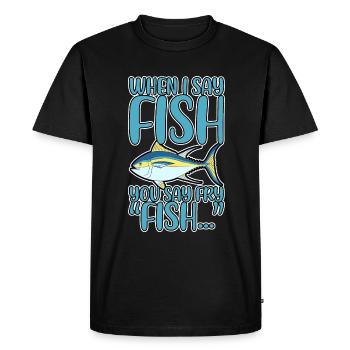 Quand je dis poisson, vous dites frire, poisson... 4 - T-shirt Premium bio Homme - noir - Devant - Nico (187cm)