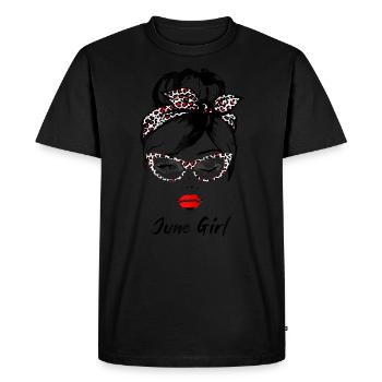 Juin fille avec bandana cool qui cligne - T-shirt Premium bio Homme - noir - Devant - Nico (187cm)