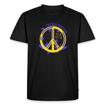UKRAINE - La paix doit cesser - T-shirt Premium bio Homme - noir - Devant - Nico (187cm)