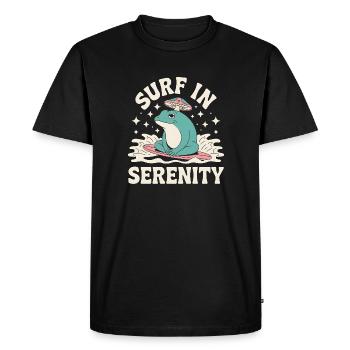 Surf en sérénité - Mignon grenouille autocollant - T-shirt Premium bio Homme - noir - Devant - Nico (187cm)