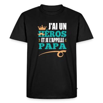 J'ai un héros et je l'appelle papa t-shirt - T-shirt Premium bio Homme - noir - Devant - Nico (187cm)