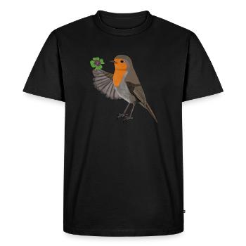 Rouge-gorge ornithologique dessin Bonne chance - T-shirt Premium bio Homme - noir - Devant - Nico (187cm)