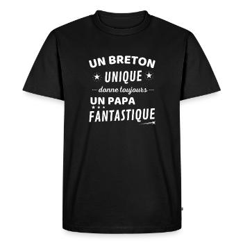 Un breton unique donne un papa fanstastique - T-shirt Premium bio Homme - noir - Devant - Nico (187cm)