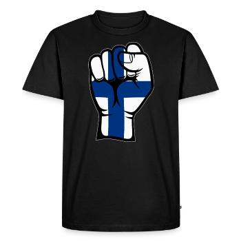 Finland Flag Fist Hand Symbol - Men's Premium Organic T-Shirt - black - Front - Nico (187cm)