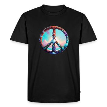 paix, signe de paix, signe de paix, fleurs, nuages - T-shirt Premium bio Homme - noir - Devant - Nico (187cm)