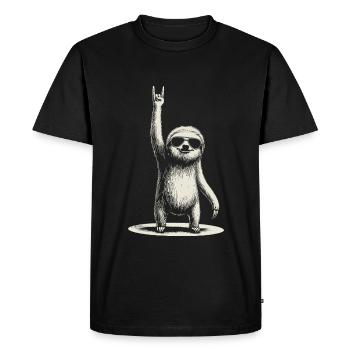 Drôle de paresseux dans la pose du rocker - T-shirt Premium bio Homme - noir - Devant - Nico (187cm)