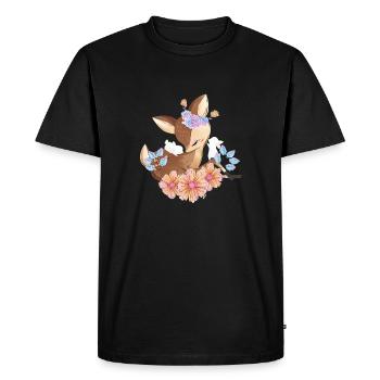 Deer With Flowers - Men's Premium Organic T-Shirt - black - Front - Nico (187cm)