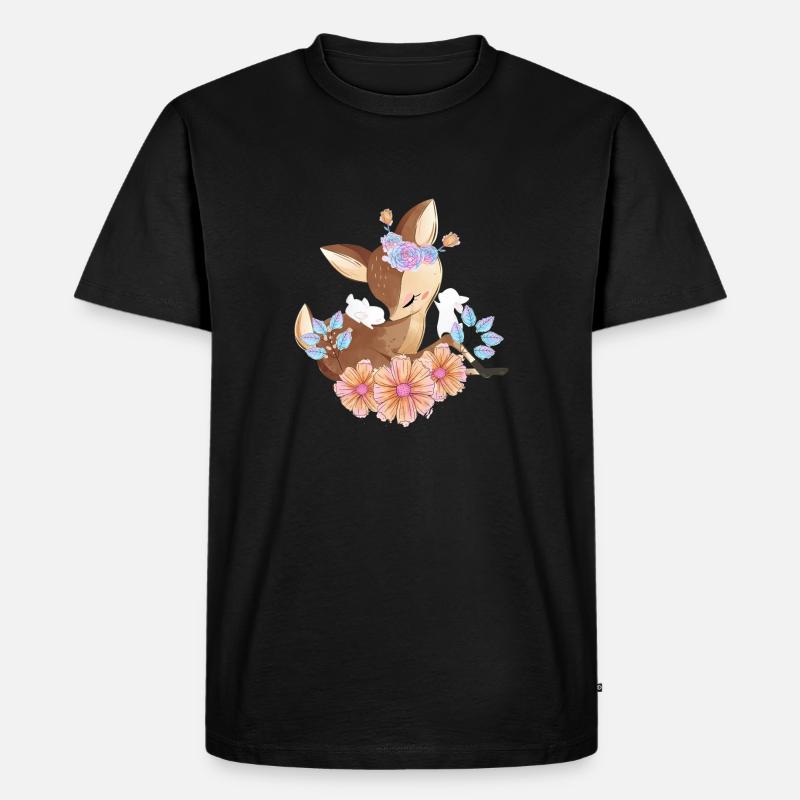 Hirsch mit Blumen - Männer Premium Bio T-Shirt - Schwarz