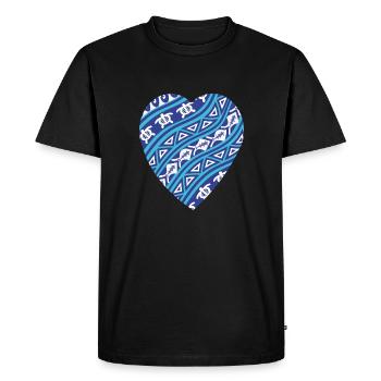 Cœur Paréo aux vagues bleues. - T-shirt Premium bio Homme - noir - Devant - Nico (187cm)