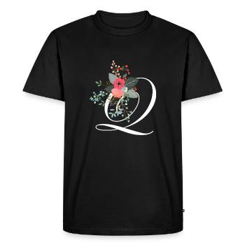Lettre q fleuris - T-shirt Premium bio Homme - noir - Devant - Nico (187cm)
