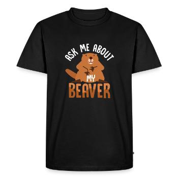 Ask Me About My Beaver Animal Rodent - Men's Premium Organic T-Shirt - black - Front - Nico (187cm)
