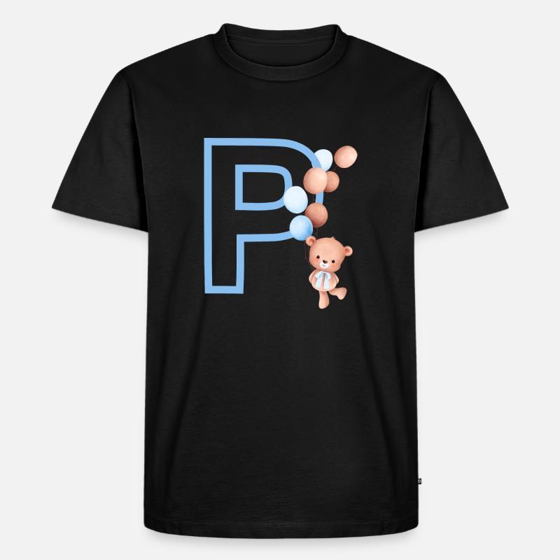 Blauer Buchstabe P Bär - Männer Premium Bio T-Shirt - Schwarz