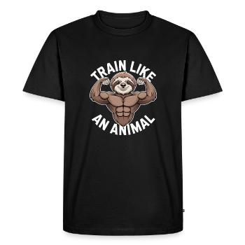 Train Like an Animal: Muscular Sloth - Men's Premium Organic T-Shirt - black - Front - Nico (187cm)