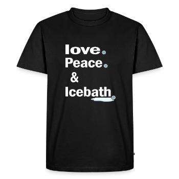 Bain de glace « Amour et paix dans le bain de glace » Eisbaderin - T-shirt Premium bio Homme - noir - Devant - Nico (187cm)