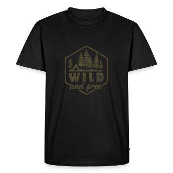 Wild & Free - Tente - Camping - Slogan - T-shirt Premium bio Homme - noir - Devant - Nico (187cm)