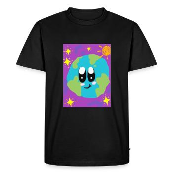 Funny Picture, Happy Earth - Men's Premium Organic T-Shirt - black - Front - Nico (187cm)