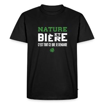 Nature et bière c'est tout ce que je demande - T-shirt Premium bio Homme - noir - Devant - Nico (187cm)
