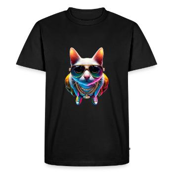 Cool hip-hop cat with sunglasses and gold chain - Men's Premium Organic T-Shirt - black - Front - Nico (187cm)