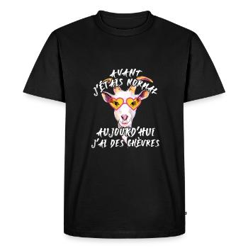 Avant j'étais normal, aujourd'hui j'ai des chèvres - T-shirt Premium bio Homme - noir - Devant - Nico (187cm)