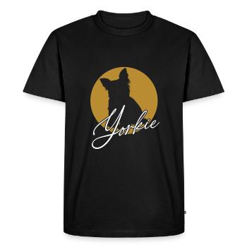 Adorable Yorkie sur une roue chromatique avec lettrage - T-shirt Premium bio Homme - noir - Devant - Nico (187cm)