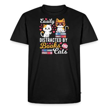 Facilement distrait par les livres et les chats - Katzen - T-shirt Premium bio Homme - noir - Devant - Nico (187cm)